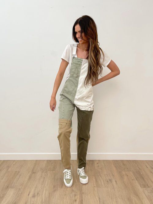 Ricky | White/Sage/Tan/Army — HARGAN DENIM Casual Cotton Upcycled Overalls, Casual Upcycled Cotton Overalls, Casual Cotton Overalls Upcycled, Vintage Overalls, Repurposed Denim, Girls Overalls, White Sage, Vintage Jeans, Vintage Denim