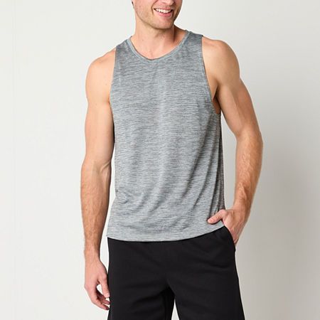 Every workout wardrobe needs a high-performing tank top like this Xersion EverAir men's style. Crafted from a soft, breathable recycled mesh blend with QuickDri technology and 4-way stretch for optimal air flow, this sleeveless top is cut for a regular-fit with a crew neckline. Wear it with shorts or pants. Features: Dri Fit, Quick Dry, Moisture WickingClosure Type: Pullover HeadFit: Regular FitNeckline: Crew NeckSleeve Length: SleevelessApparel Length: 28 InchesFiber Content: 56% Polyester, 44% Dri-fit Athleisure Workout Tops, Casual Dri-fit Activewear For Workout, Dri-fit Athleisure Activewear, Athleisure Crew Neck Gym Vest, Go-dry Tank Top For Running, Go-dry Running Tank Top, Gray Breathable Sleeveless Activewear, Gray Tank Vest For Sports, Sporty Crew Neck Workout Vest