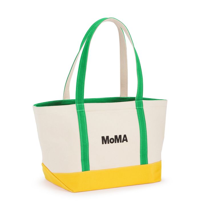 MoMA Exclusive: From the bag brand everyone loves, Baggu, comes this Heavyweight Canvas Tote in color combinations exclusive to our customers. Made from 100% cotton canvas (50% recycled), this Baggu design is your go-to bag for trips to the beach, weekend jaunts, greenmarket shopping and more. The Heavyweight Canvas Tote's extra long handles and bottom panel are rendered in contrast pop colors inspired by MoMA's palette. The Museum's logo is embroidered on the front of the bag. (Fun fact: boat totes were first introduced in 1944 to be used as ice bags�and these original styles helped usher in the eventual tote-bag craze.) The MoMA Baggu Heavyweight Recycled Canvas Tote comes in Medium (12.5h x 22w x 7.5�d) and Small (9.5h x 15.5w x 6�d). Green Canvas Bag With Double Handle, Green Double Handle Canvas Bag, Eco-friendly Cotton Canvas Bag With Removable Pouch, White Cotton Canvas Bag With Removable Pouch, Summer Cotton Bags With Removable Pouch, Cotton Bags With Removable Pouch For Summer, Casual Yellow Cotton Shoulder Bag, Casual Green Cotton Shoulder Bag, Cotton Canvas Tote Bag With Removable Pouch