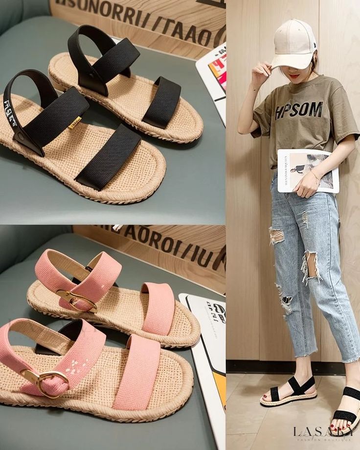 Lasaky - Premium Flat-Heeled Summer Sandals featuring Woven Jute Soles, Perfect for Fashionable Outdoor Wear with a Minimalistic Charm Homewear Dress, Dressing Style, Outdoor Fashion, Summer Sandals, Outdoor Style, Outdoor Wear, Sleeves Pattern, Sandals Summer, White Sneakers