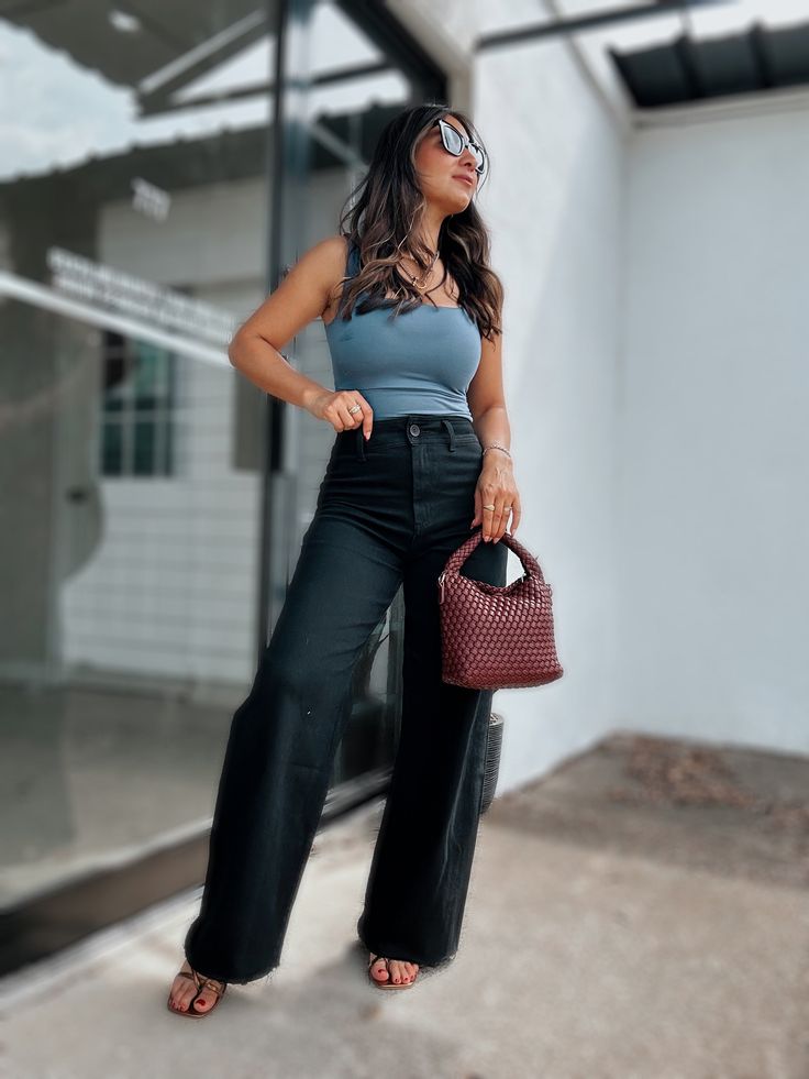 STRAIGHT WIDE LEG DENIM PANTS Size + Fit - Model is wearing size S Wide Leg Denim Pants, Long Midi Dress, Top Graphic Tees, Jogger Jeans, Wide Leg Denim, Dress Romper, Clothes Gift, Blazer Coat, Dresses With Leggings