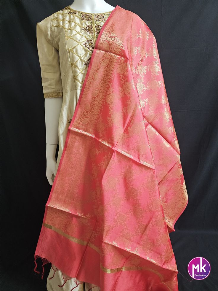 Banarasi Silk Dark Peach color Dupatta with floral weaving - MK Fashionkart Fabric  Saree : Banarasi Silk  Length : 2.25 meter Color     : Dark Peach Washing instructions : Dry wash only. Note :  10% Colors may vary slightly due to lighting. If you are interested in purchasing this item and have any questions about this item, please feel free to send us a message. SHIPPING : Ready to ship in 1 business day. This item will be shipped from The United States. Elegant Pink Jamawar Unstitched Suit, Elegant Peach Chanderi Dupatta, Elegant Pink Sets For Puja, Peach Raw Silk Traditional Wear With Zari Work, Elegant Pink Jamawar Churidar, Elegant Peach Dupatta With Zari Work, Transitional Semi-stitched Orange Dupatta, Transitional Orange Semi-stitched Dupatta, Festive Peach Silk Traditional Wear