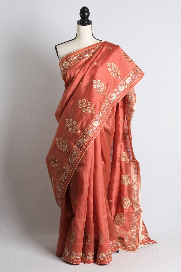 Blended Tussar Embroidery Saree in Rust by BengalLooms on Etsy Brocade Blouses, Embroidery Saree, Banarasi Sarees, Indian Sarees, Blouse Piece, Lehenga, Indian Wedding, Favorite Outfit, Ready To Wear