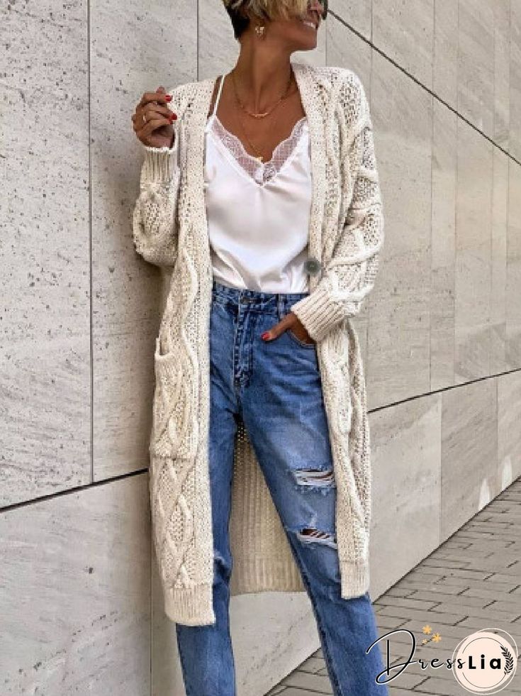 Shop Casual Long Sleeve Sweater Outerwear at a discounted price at DealWithYou. Sold by DealWithYou. Fast delivery, full-service customer support. Pocket Sweater, Knit Outerwear, Solid Sweaters, Estilo Chic, Casual Sweaters, Sleeves Pattern, Sweater Coats, Long Sleeve Cardigan, Long Sleeve Casual