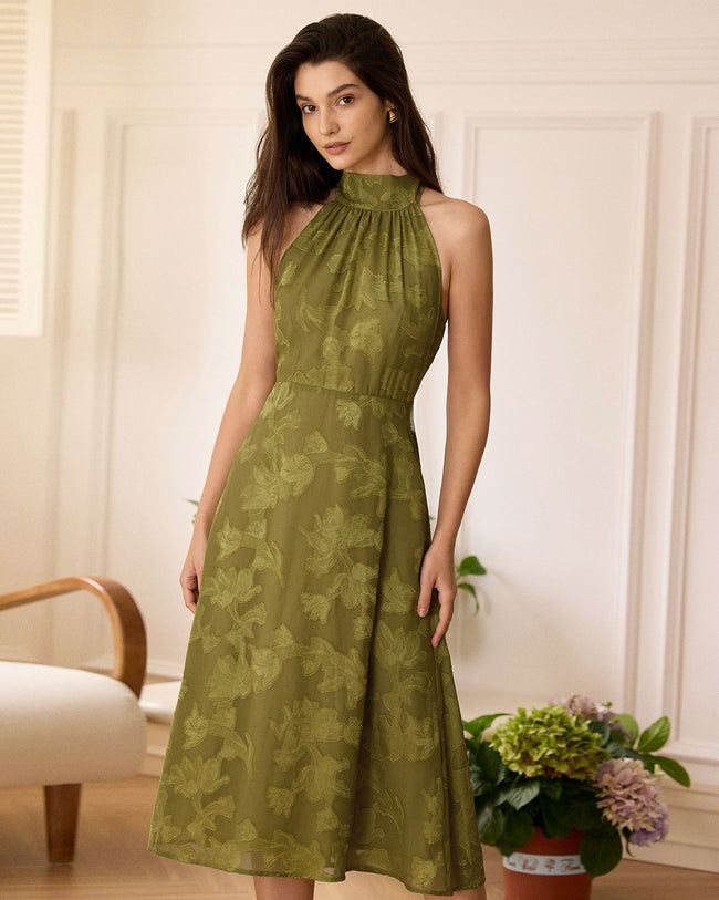 Green Midi Dress Wedding, Halter Neck Dress Formal, Midi Dress Wedding, Dark Green Dress, Green Dresses, Halter Midi Dress, Garden Parties, Green Midi Dress, Halterneck Dress