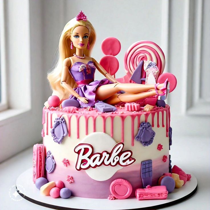 there is a barbie cake on the table