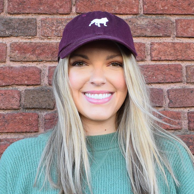 Maroon Bulldog Silhouette Hat - TheMississippiGiftCompany.com Cotton Baseball Cap With Curved Bill For Fans, Cotton Snapback Hat For Fan Gear, Adjustable Cotton Trucker Hat For College, Fan Gear Cap Hat, Cotton Dad Hat With Curved Brim For Fan Gear, Curved Brim Cotton Fitted Hat For Fan Gear, Cotton Dad Hat With Curved Bill For Fan Gear, Cotton Curved Bill Dad Hat For Fan Gear, Team-colored Cotton Baseball Cap For Game Day