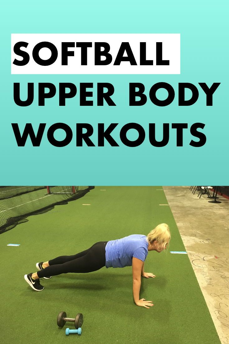 a woman doing push ups on a green mat with the words softball upper body workouts