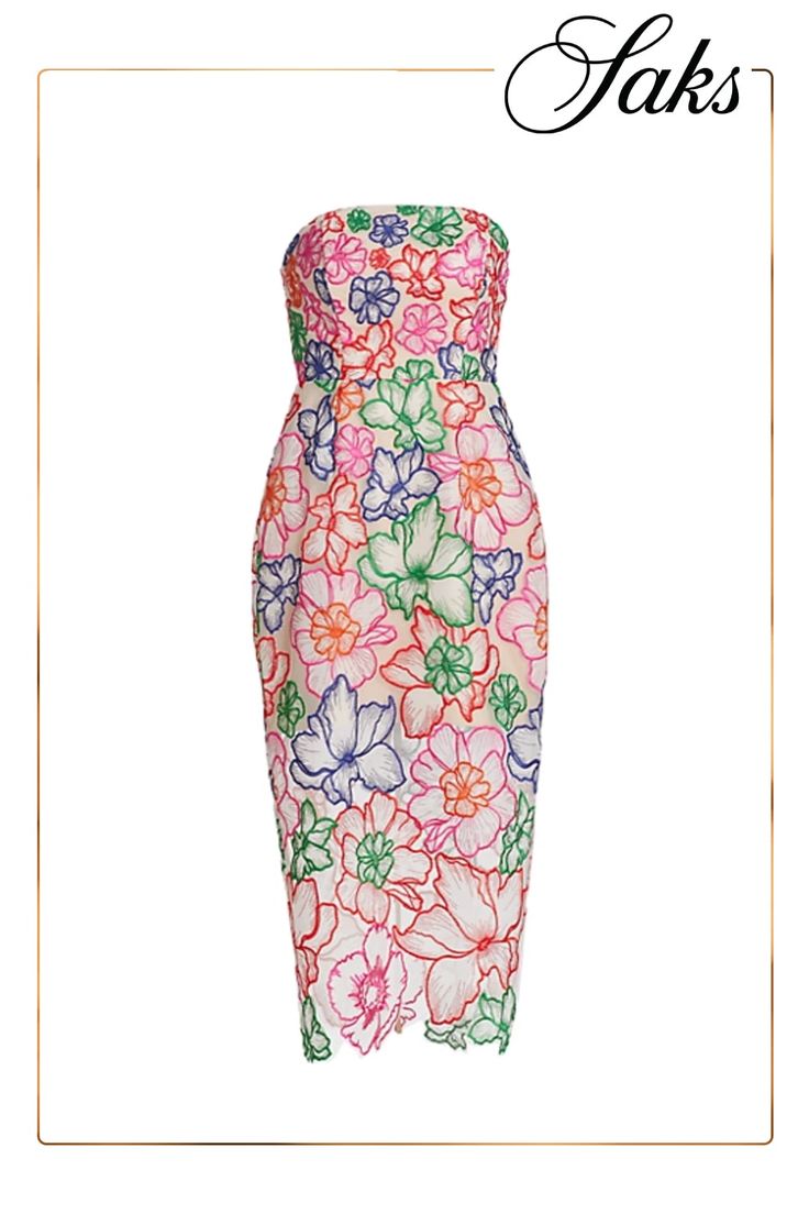 Cut for a fitted shape, this strapless Cascading dress from Milly showcases vibrant floral embroidery and an asymmetric hem. Straightneck Strapless Back zipper closure 100% polyester Lining: 97% polyester/3% spandex Dry clean Imported SIZE  FIT About 43.5 from shoulder to hem Model measurements: 5'10 tall Model is wearing a US size 4 Strapless Floral Embroidered Dress For Summer Evening, Summer Strapless Dress With Floral Embroidery For Evening, Spring Strapless Dress With Straight Neckline And Lining, Summer Floral Embroidered Strapless Cocktail Dress, Spring Floral Embroidered Strapless Cocktail Dress, Strapless Floral Embroidery Dress For Spring, Spring Floral Embellished Strapless Cocktail Dress, Spring Strapless Sleeveless Dress With Floral Embroidery, Floral Embroidered Strapless Dress For Spring