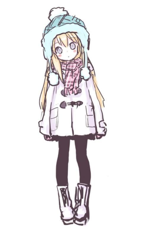 a drawing of a girl in winter clothes