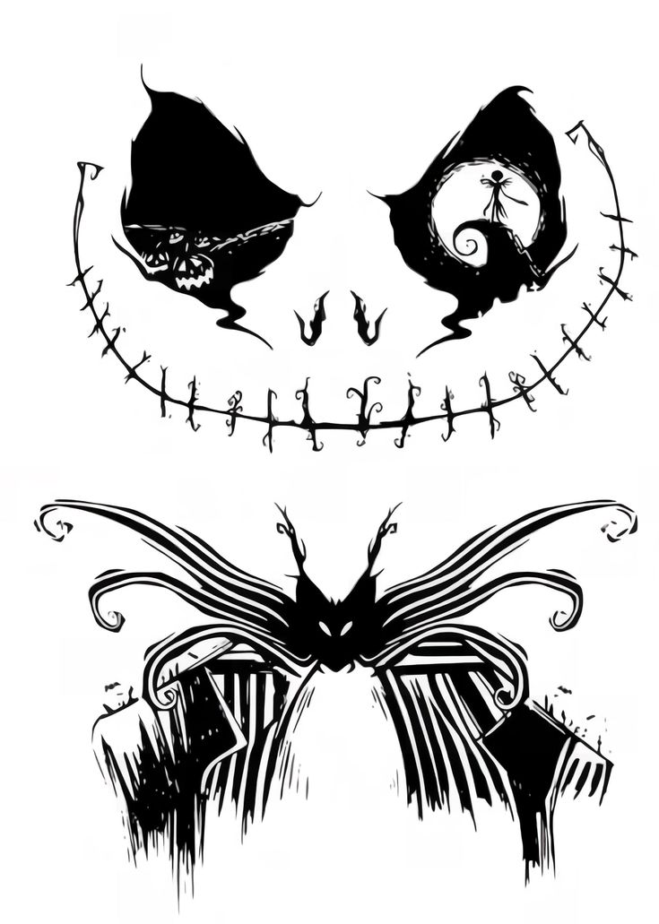 two black and white drawings of jack skellings, the face of jack skelling