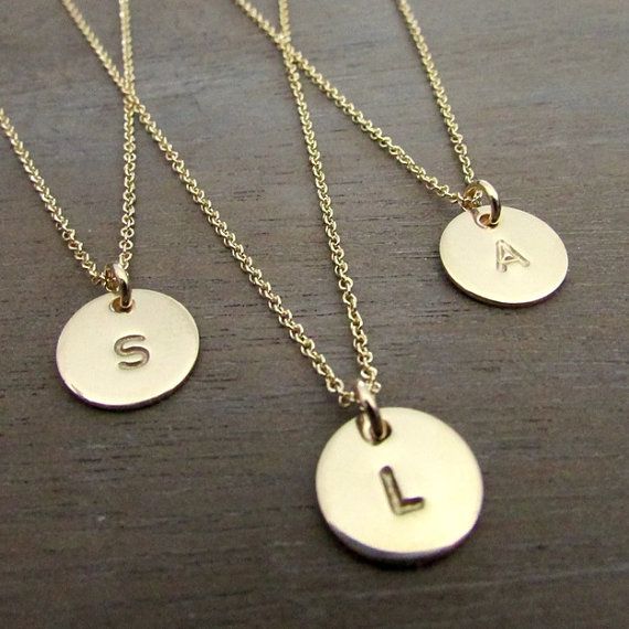 Gold Letter Necklace  Little Gold Initial Necklace  by ERiaDesigns Minimalist Hand Stamped Initial Necklace For Everyday, Minimalist Everyday Hand Stamped Initial Necklace, Gold Initial Necklace With Monogram, Gold Monogram Initial Necklace, Gold Name Necklace With Round Charms Pendant, Everyday Round Initial Necklace With Charms, 14k Gold Hand Stamped Charm Necklaces With Round Pendant, Hand Stamped 14k Gold Round Pendant Charm Necklaces, Minimalist Yellow Gold Hand Stamped Charm Necklace