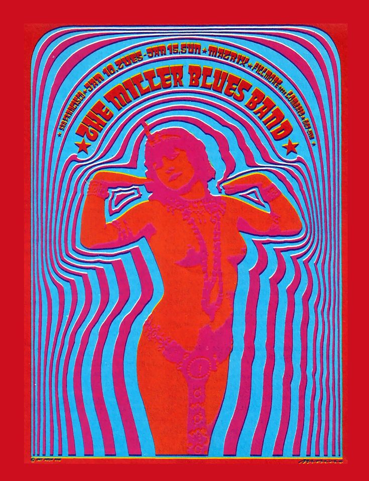 an orange and blue concert poster with a woman in the center on it's back