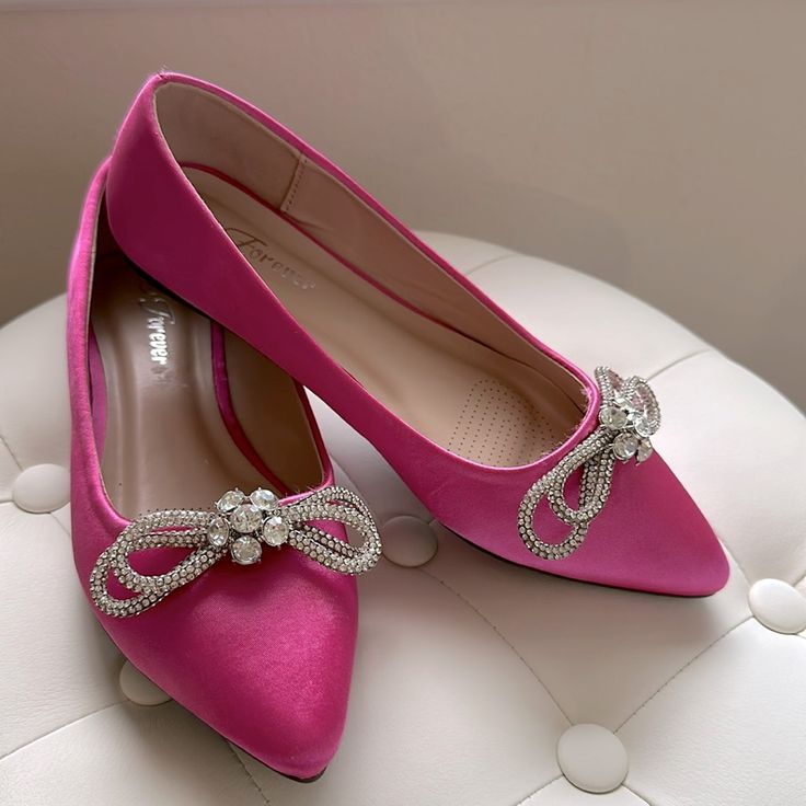 These Shoes Are Brand New Very Pretty Pink Shoes. I Just Never Wore Them I Dont Want Them Sitting In My Closet. Embellished Shoe Clips For Prom, Silver Rhinestone Shoe Clips, Flat Shoe Clips For Party, Patent Loafers, Nude Flats, Stud Fashion, Velvet Flats, Patent Leather Loafers, Forever 21 Shoes