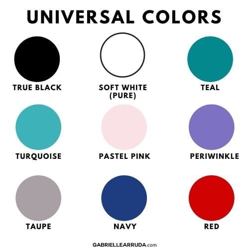 the colors of universal colors are shown in this chart, which includes red, black, white and blue