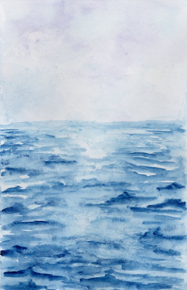 watercolor painting of the ocean and sky