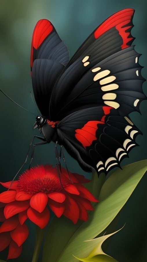 a butterfly sitting on top of a red flower