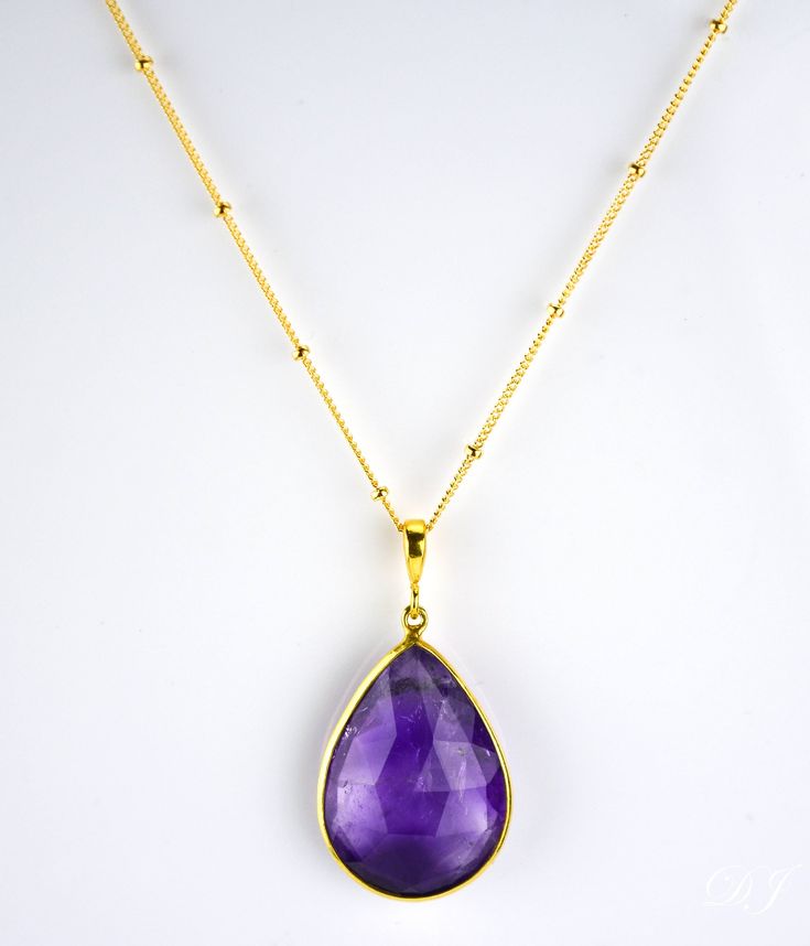 "FINAL SALE Due to the nature of these stones there are natural inclusions and internal cracks inside the stones. That is why these necklaces are on clearance. Each pendant is still quite beautiful and unique. This listing is for gorgeous large faceted natural Purple Amethyst bezel set drop necklace. Amethyst bezel is 18x25 mm / 0.7'' * 1'' Please choose: ✦ METAL - GOLD. The bezel is 18K Vermeil gold, all other parts are14K gold filled. - BRIGHT STERLING SILVER. All metal parts are sterling silv Pear-shaped Necklace With Bezel Setting For Gift, Pear-shaped Bezel Setting Necklace For Gift, Sterling Silver Teardrop Necklace With Bezel Setting, Teardrop Bezel Set Necklace Gift, Gold Teardrop Drop Necklace With Natural Stones, Teardrop Pendant Jewelry With Bezel Setting, Amethyst Necklace With Bezel Setting As Gift, Gift Amethyst Necklace With Bezel Setting, Amethyst Teardrop Necklace For Healing