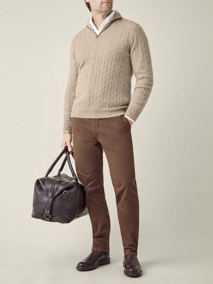 LUCA FALONI | CAMEL BEIGE PURE CASHMERE CABLE KNIT ZIP-UP | MADE IN ITALY Luxury Wool Sweater For Work, Luxury Wool Polo Sweater For Winter, Cozy Cashmere Polo Sweater, Cozy Cashmere V-neck Sweater In Fine Knit, Cozy Cashmere V-neck Fine Knit Sweater, Cozy Cashmere Fine Knit V-neck Sweater, Luxury Brown Wool Sweater, Luxury Merino Wool Workwear Sweater, Luxury Merino Wool Sweater For Work