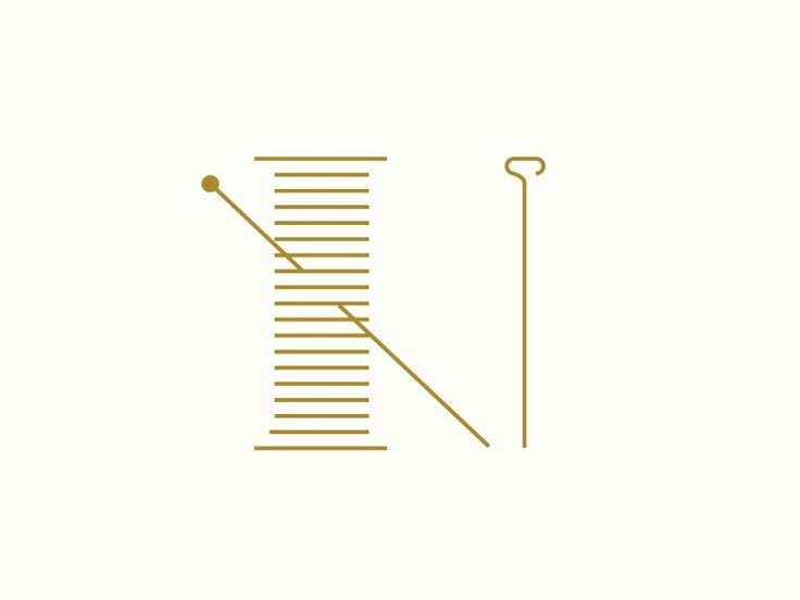 the needle and thread logo is shown in gold on a white background with an orange stripe