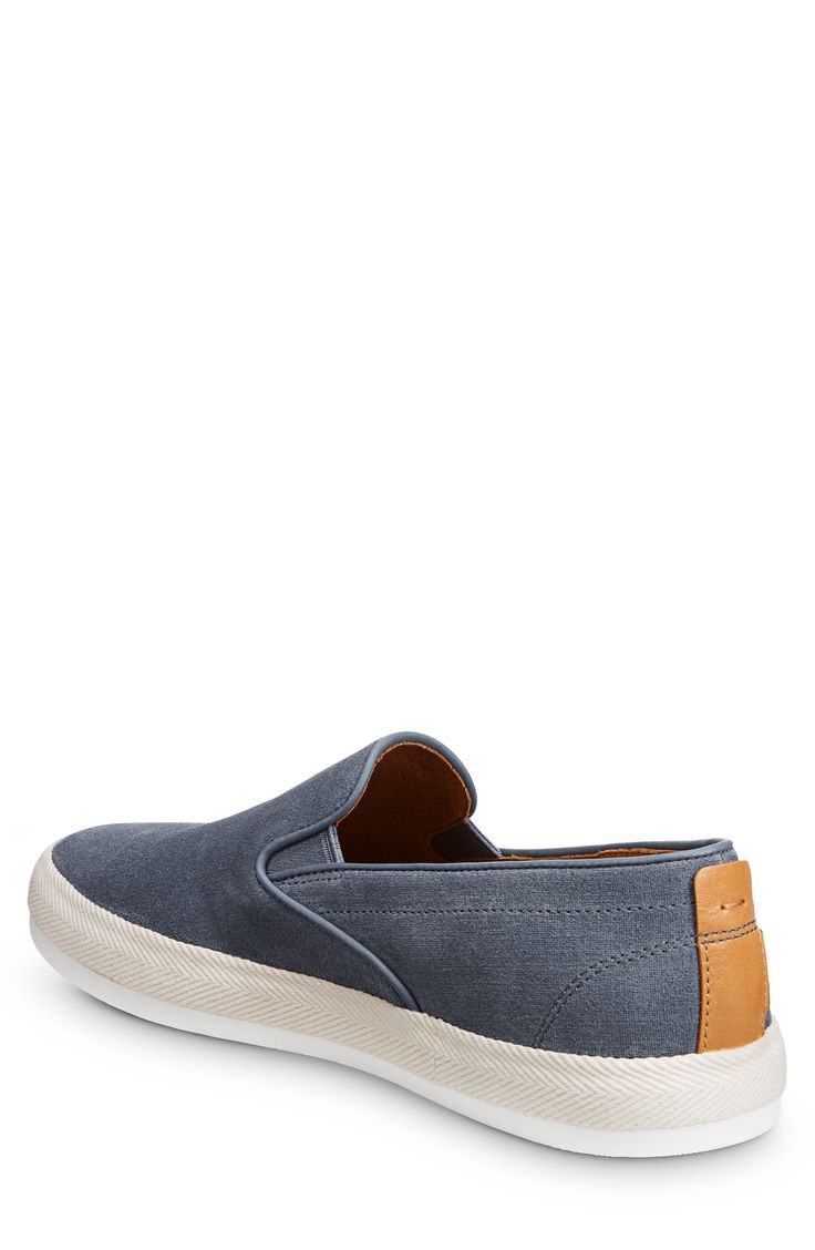 A supple sueded finish and herringbone-trimmed midsole bring off-duty style to a slip-on sneaker designed for all-day comfort and great durability. FlyForm removable insole provides support and shock absorption Durable rubber cupsole Textile and leather upper/leather lining/rubber sole Imported Blue Leather Casual Slip-on Sneakers, Casual Blue Slip-ons With Contrast Sole, Casual Leather Slip-ons With Contrast Sole, Slip-on Sneakers With Gum Sole, Canvas Slip-on Sneakers With Gum Sole, Comfortable Slip-on Sneakers With Gum Sole, Canvas Sneakers With Gum Sole (slip-on), Casual Slip-on Sneakers With Gum Sole, Casual Low-top Slip-ons With Gum Sole