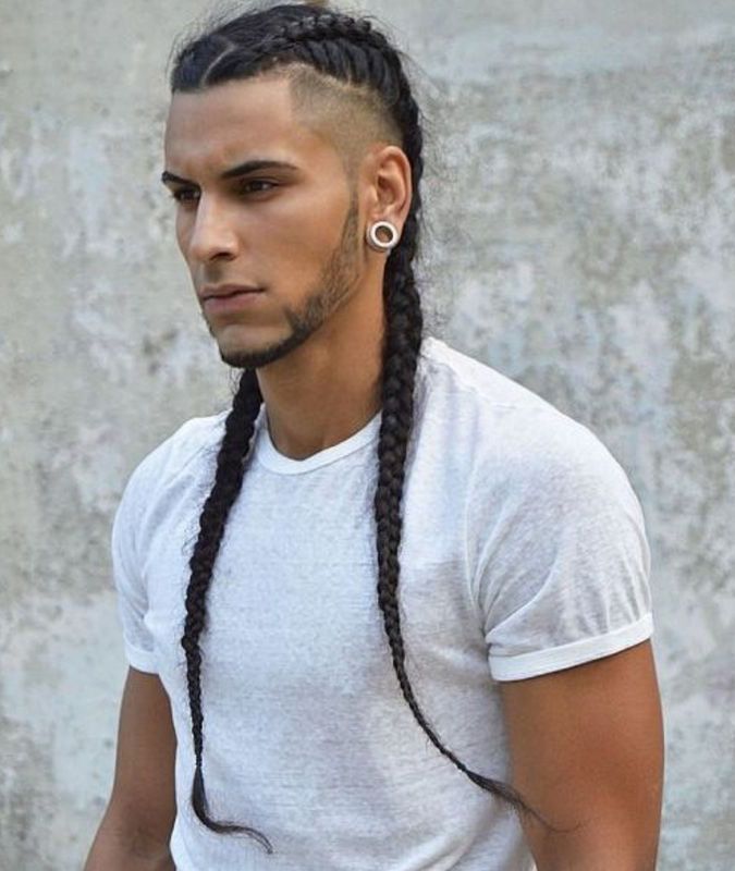 Men's pigtail braids hairstyle Professional Hairstyles For Men, Braid Styles For Men, Two Braid Hairstyles, Braids For Boys, Braids Styles, Men's Long Hairstyles, Viking Hair, American Hairstyles, Mohawk Hairstyles