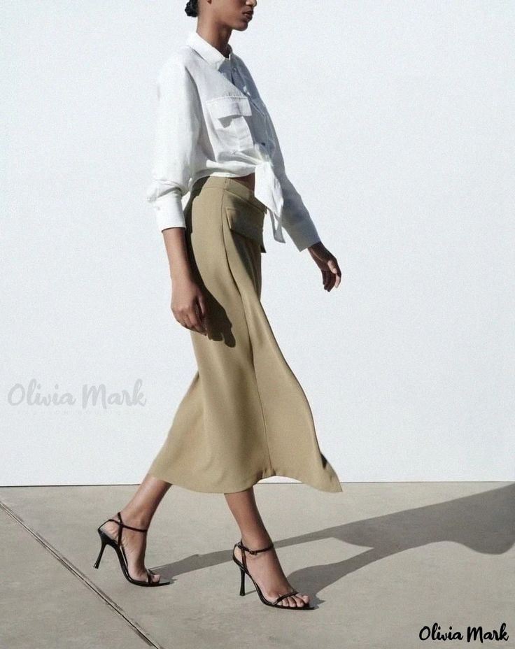 Olivia Mark - Professional Half-Skirt Midi Dress in Stylish Design Summer Workwear Knee-length Skirt, Chic Solid Color Office Skirt, Chic Solid Color Skirt For Office, Chic Office Dress With Relaxed Skirt, Chic Office Skirt In Solid Color, Chic Knee-length Maxi Skirt For Office, Chic Knee-length Skirt For Date Night, Chic Pencil Skirt For Summer Date Night, Chic Pencil Skirt For Date Night In Summer