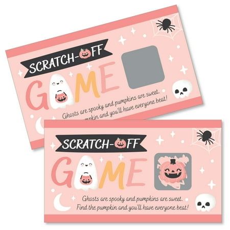 two pink candy bar wrappers with halloween themed images on the front and back of them