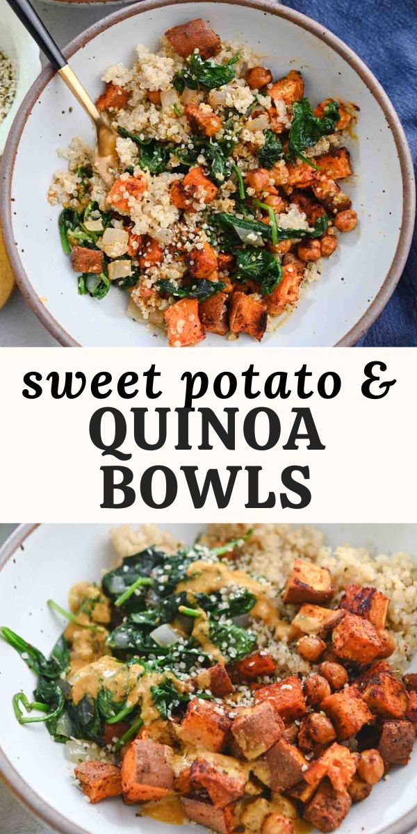 sweet potato and quinoa bowls with spinach