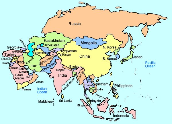 a map of asia with all the countries