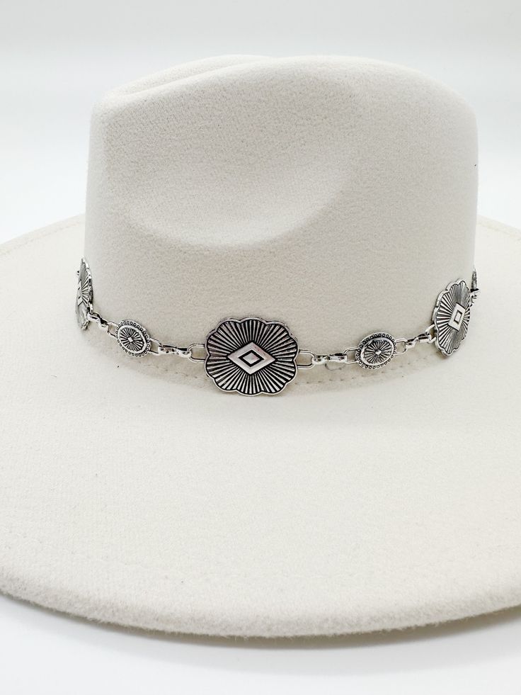 Carry your spirit with you wherever you go when you wear this fedora hat. A playful chain detail and flat brim make it easy to pair with any outfit, while an adjustable strap inside ensures that it fits perfectly. Made of felt, this hat is both practical and stylish! Fedora hat Chain strap detail Flat brim Adjustable inside One size fits most Felt material Crown height 4.5" Brim 3.5" Trendy Adjustable Fedora For Festival, Trendy Curved Brim Fedora For Festival, Trendy Wide Brim Felt Hat For Festivals, Trendy Adjustable Short Brim Felt Hat, Trendy Adjustable Felt Hat With Short Brim, Trendy Wide Brim Fedora For Festivals, Trendy Flat Brim Fedora For Festival, Trendy Curved Brim Felt Hat For Festivals, Trendy Adjustable Felt Hat For Rodeo