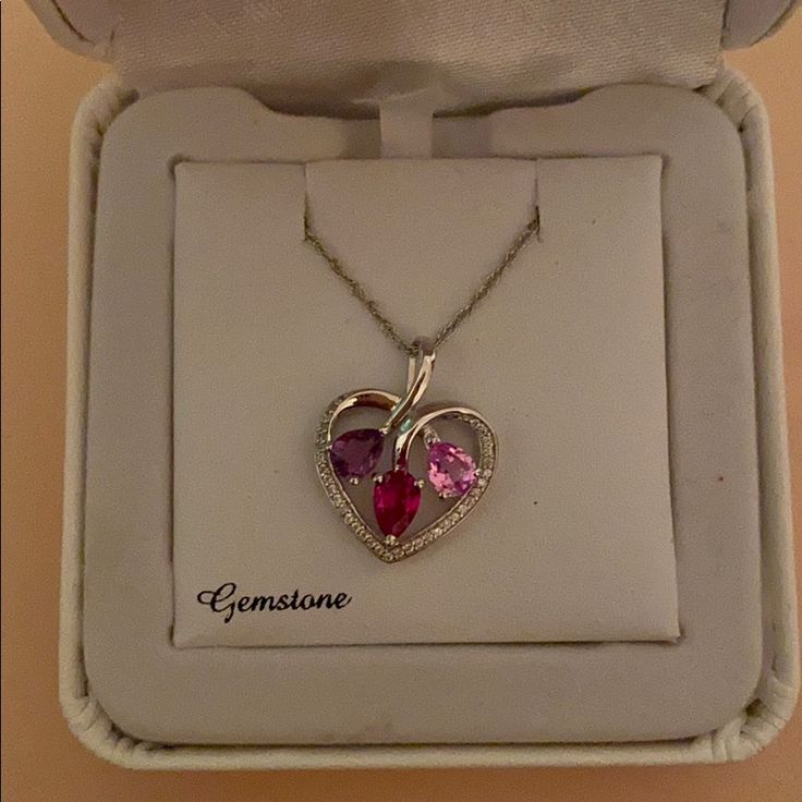 -Gemstone Heart Necklace -Pink, Red, Purple Diamonds Inside Heart -Tiny Silver Diamond Detailing Around The Heart Shape -Comes With Box Kohls Jewelry, Purple Diamond, Heart Gemstone, Jewelry Gemstone, Silver Diamonds, Red Purple, Heart Shape, Gemstone Necklace, Heart Necklace