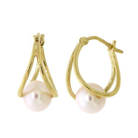 Classy and Elegant 14K Gold-Plated over Sterling Silver earrings with 7mm round Freshwater White Pearl. Size: one size. Color: Metal Type. Gender: female. Age Group: adult. Elegant Sterling Silver Oval Huggie Earrings, Elegant Oval Huggie Earrings As Gift, Yellow Gold 14k Pearl Earrings, Gold Pearl Earrings With Prong Setting In 14k Gold, Gold Sterling Silver Pearl Earrings, Gold Sterling Silver Round Pearl Earrings, Gold Huggie Pearl Earrings In Sterling Silver, Elegant White 14k Gold Huggie Earrings, White Gold Huggie Earrings With Pearl Drop