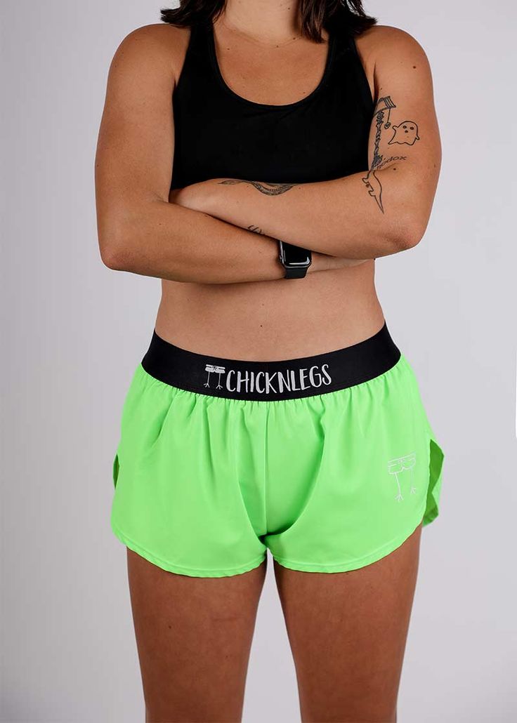 Do you have ChicknLegs? These are the brightest neon green shorts you’ll ever see. The ChicknLegs 1.5" split running shorts are known for their lightweight fabric, ultra soft liners, comfortable waistbands, and funny printed designs. Features: ✔ Soft elastic waistband provides a smooth fit that stays in place ✔ Rear zipper pocket to stash the essentials✔ Black mesh liner offers full coverage and breathability✔ Machine washable ✔ High visibility ✔ 1.5" Inseam and 2.5" Side Split✔ Model is 5'1" - Neon Green Shorts, Neon Shorts, Running Shorts Women, Chicken Legs, Birthday Wishlist, Nice Shorts, Green Shorts, Side Split, Black Mesh