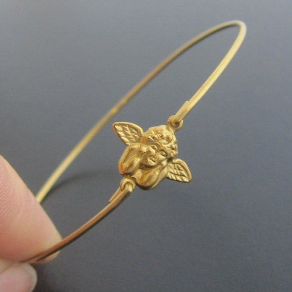 Gold Arm Band, Angel Wings Jewelry, Angel Bracelet, Cherub Angel, Mom Friend, Angel Charm, Angel Jewelry, Brass Bangle, Friends Mom