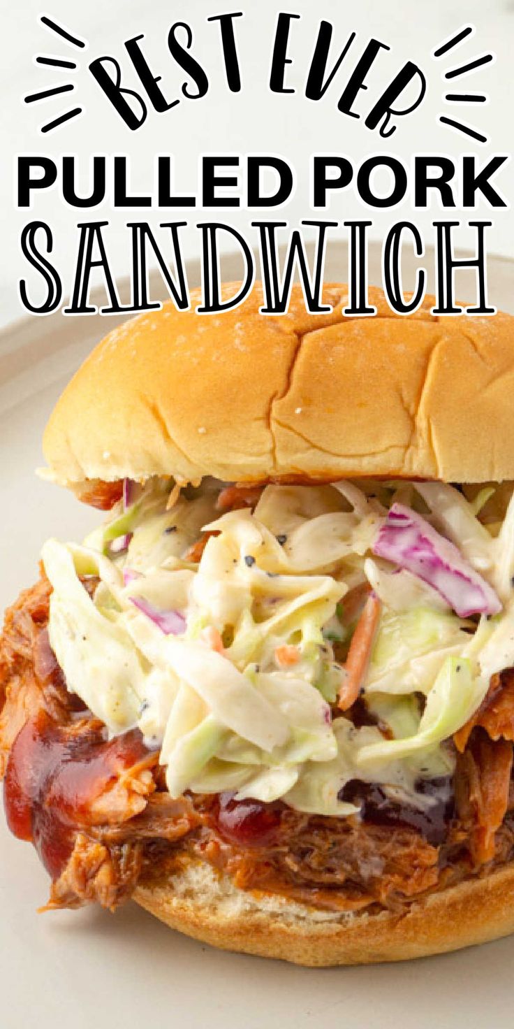 Pulled Pork and Slaw Sandwich on a plate Pulled Pork On A Bun, Slaw For Pulled Pork, Pulled Pork Slaw, Slaw Sandwich, Instant Pot Pulled Pork Recipe, Coleslaw For Pulled Pork, Pork Sandwich Recipes, Instant Pot Pulled Pork, Bbq Pork Sandwiches