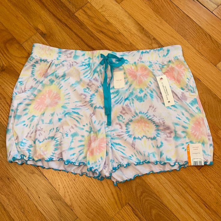 Secret Treasures Tie Dye Pajama/Lounge Shorts. Size Medium (8-10) Relaxed Fit. New With Tag! Pockets! Elastic Drawstring Waist. Ruffled Edge. Super Soft!!! Multicolor Summer Pajama Shorts For Bedtime, Multicolor Spring Pajama Shorts For Sleep, Multicolor Pajama Shorts For Spring Sleep, Multicolor Spring Pajama Shorts, Multicolor Summer Sleepwear For Pajama Party, Multicolor Pajama Shorts For Bedtime In Spring, Multicolor Short Sleepwear For Sleepover, Multicolor Cotton Pajama Shorts With Relaxed Fit, Multicolor Pajama Shorts For Spring Pajama Party