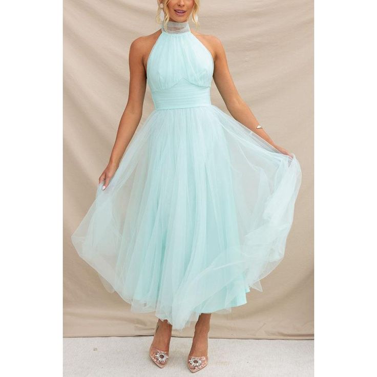 Flowy A-line Prom Dress, Summer A-line Evening Dress For Garden Party, Flowy Tulle Skirt Dresses For Spring, Flowy Spring Tulle Dresses, Flowy Tulle Dresses For Spring, Fitted Summer Bridesmaid Dress For Prom, Fitted Bridesmaid Dress For Summer Prom, Fitted Tulle Skirt Tea-length Dress, Fitted Tea Length Dress With Tulle Skirt