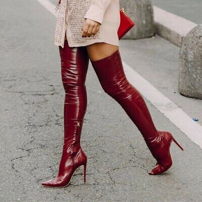 (eBay) Womens Thigh High Boots Pointed Toe Heels Stilettos Club Performance Boots Shoes Heels Boots Outfit, Thigh High Boots Outfit, Womens Thigh High Boots, High Boots Outfit, Hot Boots, Thigh High Boots Heels, Club Shoes, Heels Outfits, Red High Heels