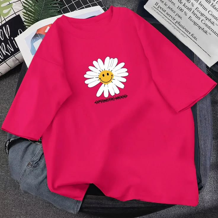 Name:Daisy smile,cartoon T - shirt, loose fun T - shirt, couple T - shirtMaterial:blendedColor:white,lavender,rose red,greenFeatures:fun,cute,looseSize(cm):M,L,XL,2XL 1inch=2.54cmM:length:67,shoulder:55,bust:110,sleeve:22,Recommended weight:42kg-50kgL:length:68,shoulder:57,bust:114,sleeve:23,Recommended weight:60kg-52kg&ltbr/>&ltp&gtXL:length:69,shoulder:59,bust:118,sleeve:24,Recommended weight:52kg-65kg</p>&ltbr/>&ltp&gt2XL:length:70,shoulder:61,bust:122,slee Pink Cartoon Print Shirt For Summer, Pink Funny Text T-shirt For Summer, Trendy Pink T-shirt With Character Print, Red Cartoon Print T-shirt For Spring, Trendy Character Print T-shirt For Spring, Funny Pink T-shirt For Spring, Trendy Spring T-shirt With Character Print, Pink Short Sleeve Shirt With Cartoon Print, Pink Funny Graphic Print T-shirt