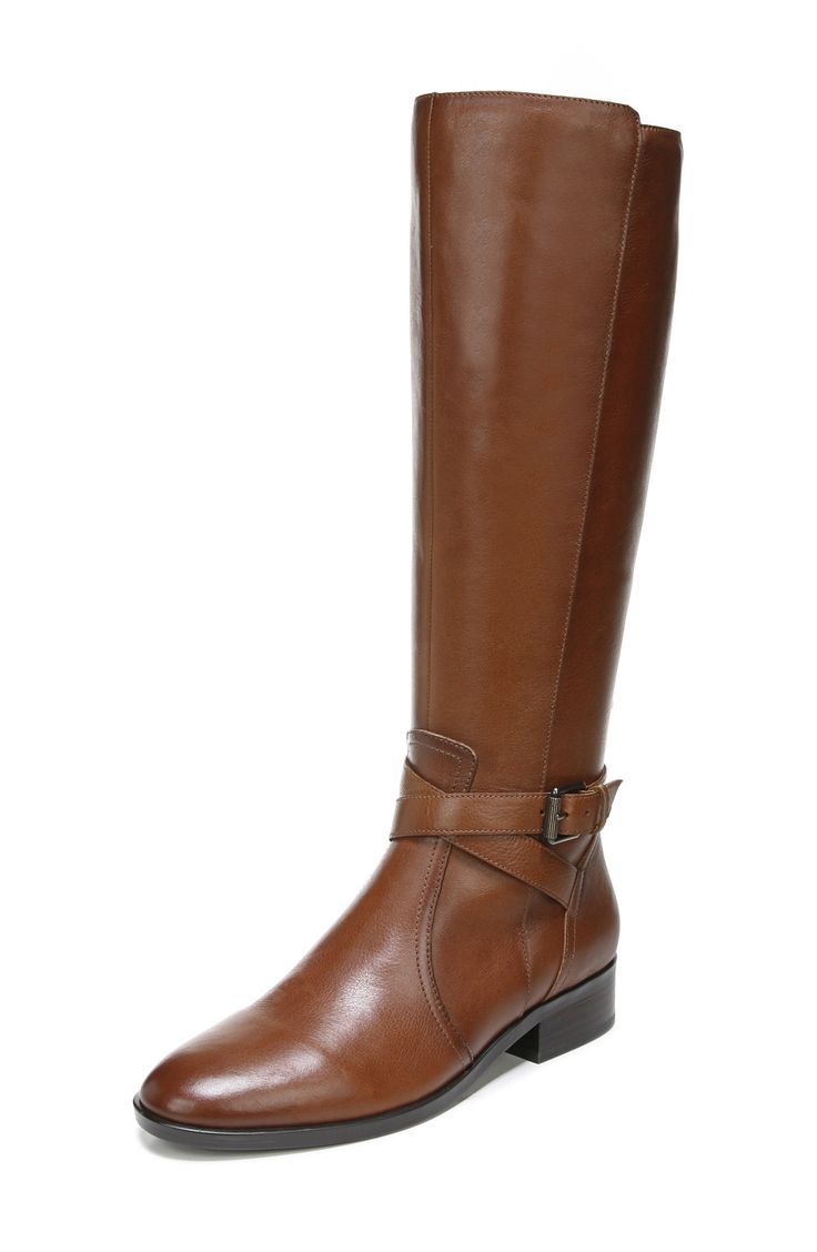 A slender buckle strap wraps around the ankle of a timeless riding boot in smooth leather with signature Contour+ technology for endless comfort. 1 1/4" heel Leather upper/textile lining/synthetic sole Imported Classic Calf Leather Boots With Buckle, Classic Boots With Buckle Closure And Medium Width, Brown Knee-high Boots With Buckle For Work, Brown Buckle Closure Knee-high Boots For Work, Classic Knee-high Boots With Buckle Closure, Classic Knee-high Boots With Buckle And Round Toe, Leather Wide Calf Knee-high Boots With Buckle Closure, Classic Leather Knee-high Boots With Buckle Closure, Formal Leather Knee-high Boots With Buckle Closure