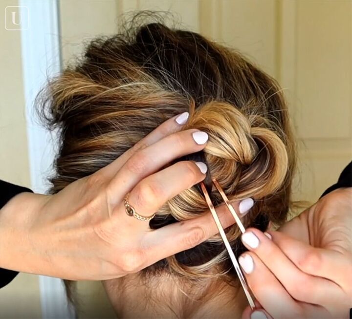 How To Pin Hair Up With A Clip, Damage Free Updos, Quick Classy Hairstyles, How To Use A French Pin Hair, How To French Hair Pin, How To French Pin Hair, French Twist Pin Tutorial, How To Use French Hair Pins Short Hair, Using A French Hair Pin