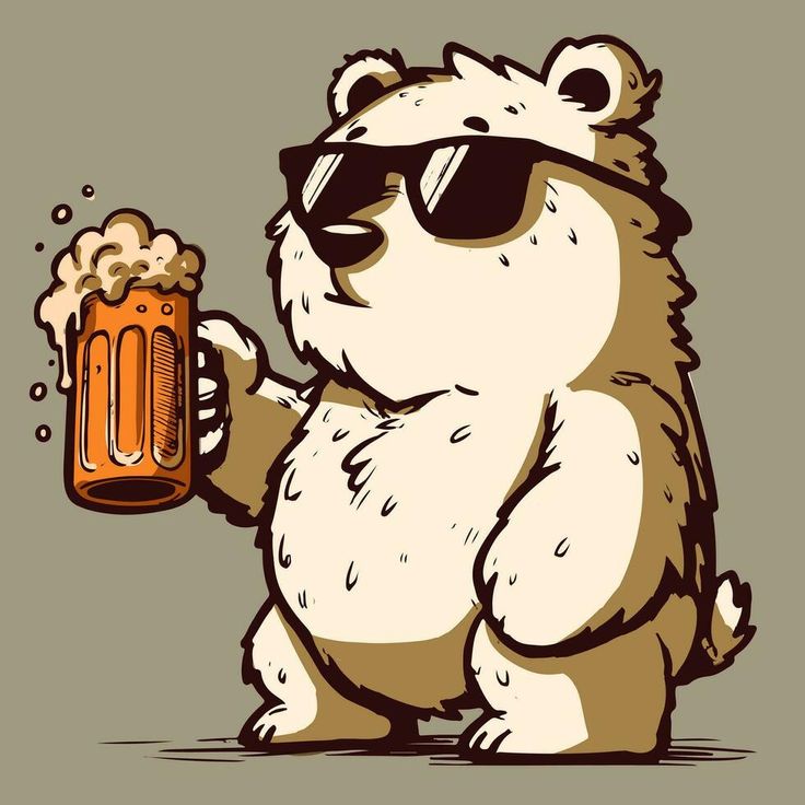 a bear wearing sunglasses holding a mug of beer