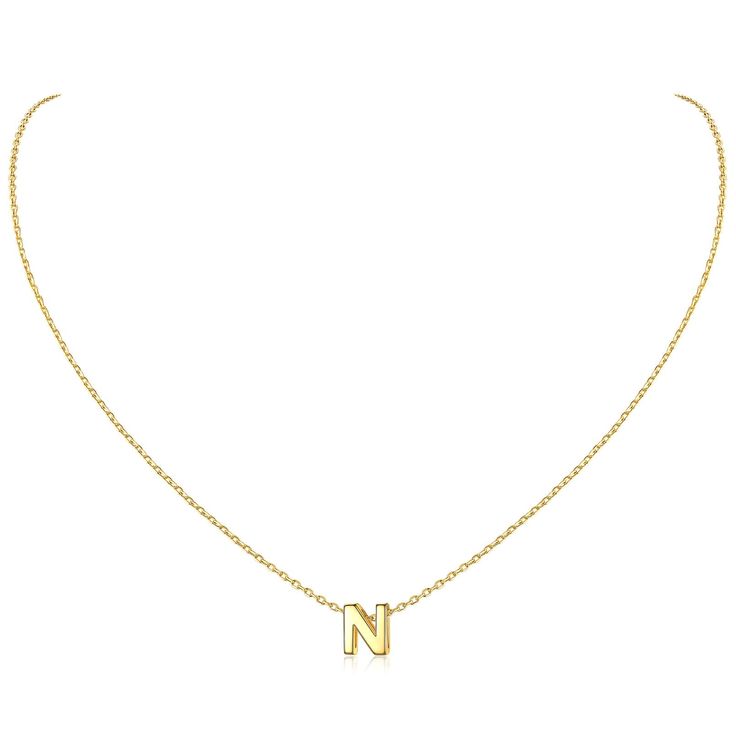 PRICES MAY VARY. CLASSIC FASHION NECKLACE -- This small letter necklace look very elegant with sweet and special design, beautiful for everyday wear or special occasion. If you have a "N" on your first name or last name, or it represents a special someone in your life, just buy this meaningful monogram necklace. STERLING SILVER NECKLACE -- Hypoallergenic 14k gold plated sterling silver, passed strict skin test grants allergy free, nickel-free, these tiny initial necklaces are safe for skin. NECK Letter Necklace Initials, Sterling Silver Initial Necklace, Silver Initial Necklace, Small Letter, Initial Necklaces, Letter Jewelry, Sterling Silver Initial, Jewelry Personalized, Initial Pendant Necklace