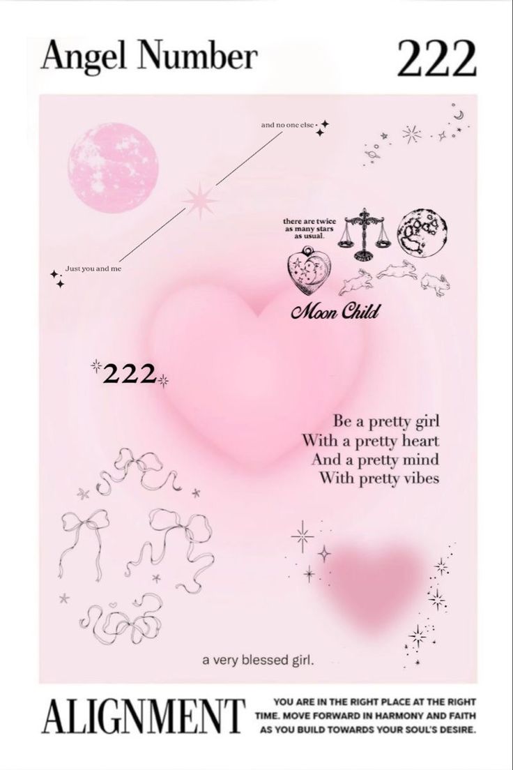 an angel number card with pink hearts and stars