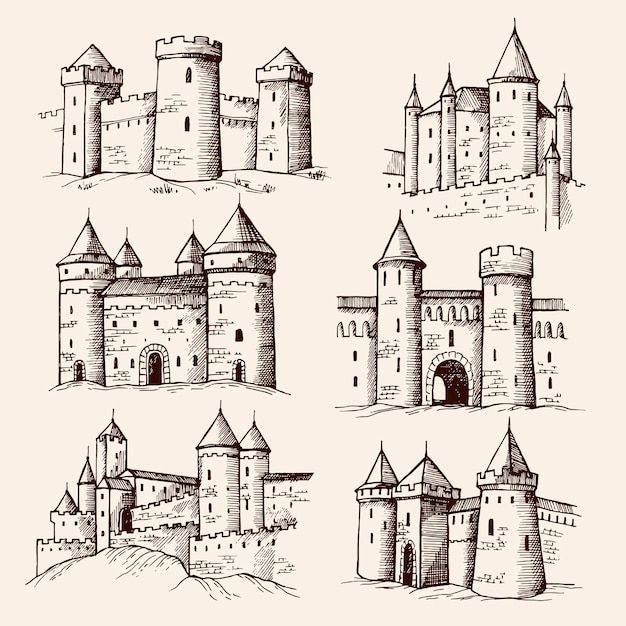 an image of castles drawn in ink