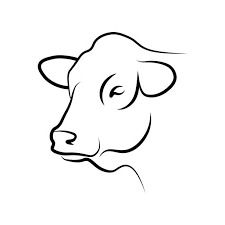 a black and white cow's head is shown in this simple line art drawing