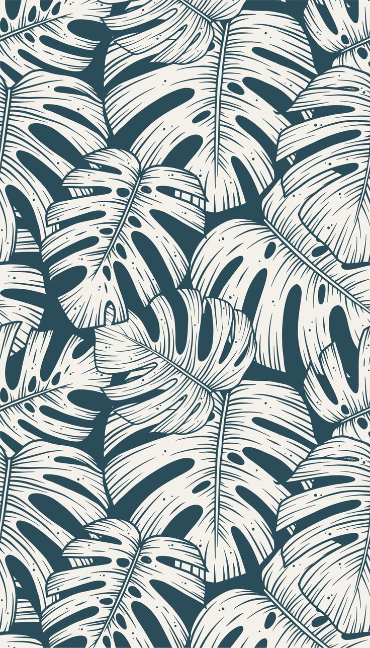 a blue and white tropical leaf pattern