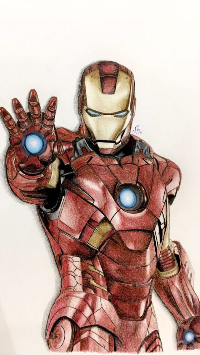 a drawing of iron man holding his hands up