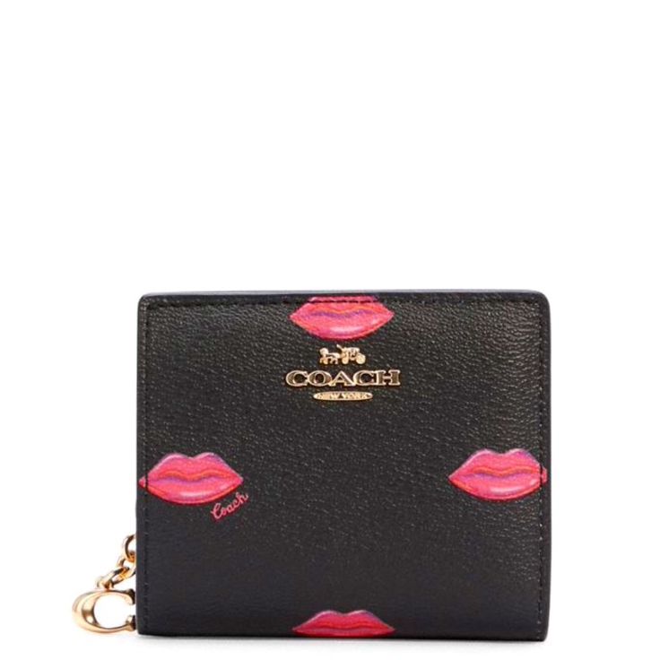 Coach Leather Snap Wallet With Lips Print * Printed Coated Canvas And Smooth Leather * Three Credit Card Slots * Id Window * Full-Length Bill Compartment * Snap Closure * Outside Zip Coin Pocket * 4 1/4" (L) X 3 1/2" (H) X 1" (W) * Style No. C3324 Elegant Pink Bifold Coin Purse, Trendy Pink Leather Wallets, Elegant Pink Leather Coin Purse, Pink Compact Leather Wallet, Pink Leather Compact Wallet, Compact Pink Leather Wallet, Chic Pink Wallet For Daily Use, Chic Pink Wallets For Daily Use, Trendy Pink Coach Wallet